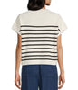 Striped Mock Neck Short Sleeve Sweater- Ivory