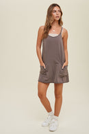 WASHED COTTON MINI DRESS WITH POCKETS - Charcoal