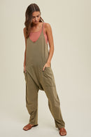GARMENT WASHED OVERSIZED KNIT JUMPSUIT - G.OLIVE