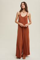 Wide Leg Knit Jumpsuit-Rust