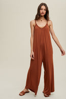 Wide Leg Knit Jumpsuit-Rust