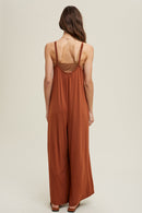 Wide Leg Knit Jumpsuit-Rust