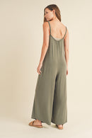 Wide Leg Knit Jumpsuit- Olive