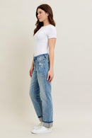 Judy Blue Mid Rise Bleach Splatter Single Cuff & Destroy BF