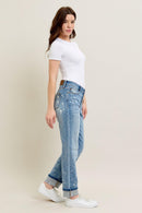 Judy Blue Mid Rise Bleach Splatter Single Cuff & Destroy BF