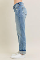Judy Blue Mid Rise Bleach Splatter Single Cuff & Destroy BF