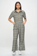 Bee Mushroom Print Overall Jumpsuit