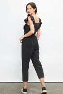 Ruffled Washed Cotton Jumpsuit with Front Zipper