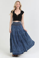 Tiered A Line Maxi Skirt - Denim