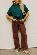 High Rise-Crop Wide Pants- Choco Brown