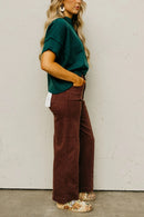 High Rise-Crop Wide Pants- Choco Brown