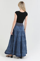 Tiered A Line Maxi Skirt - Denim
