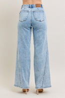 Judy Blue High Waist Stone Wash Retro Wide Fit w Skewed Inseam