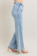 Judy Blue High Waist Stone Wash Retro Wide Fit w Skewed Inseam