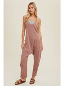 Ribbed Knit Jumpsuit w/ Pockets - Woodrose
