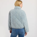 Washed Denim Quilted Front Tie Jacket- Light Denim