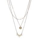 Triple chain Necklace with Disc and Sunburst Pendants