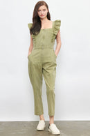 Ruffled Washed Cotton Jumpsuit with Front Zipper