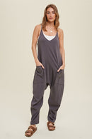 Ribbed Knit Jumpsuit w/ Pockets - Charcoal