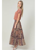 Printed Maxi Skirt with Side Slit - Espresso