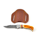 Burnt Bone Folding Knife with Leather Sheath