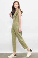 Ruffled Washed Cotton Jumpsuit with Front Zipper