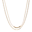 Delicate Double Chain Necklace with Crystal & Gold Beads