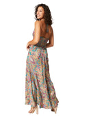 Long Sleeveless Halter Summer Dress - Pink & Teal