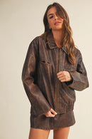 Washed Leather Zip Up Jacket