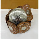 Leather Disc Belt Silver/ Tan