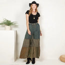 Boho Chic Tiered Patch Inserted Denim & Knit Pants