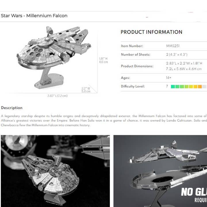 Millennium Falcon Star Wars - Metal Earth – Sunbeam General Store
