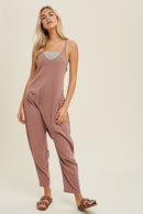 Ribbed Knit Jumpsuit w/ Pockets - Woodrose