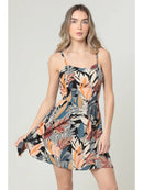 Basque Waist Tropical Print Sundress
