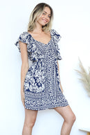 V Neck Open Tie Back Dress