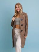 Cable Knit Hooded Cardigan with Large Buttons