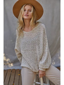 Sweater Knit Crochet Round Neck Long Sleeve Top