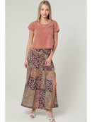 Printed Maxi Skirt with Side Slit - Espresso