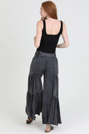 Smocked Waist Tiered Wide Leg Pant - Black