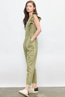 Ruffled Washed Cotton Jumpsuit with Front Zipper