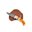 Burnt Bone Folding Knife with Leather Sheath