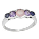 5 Stone Rose Quartz, Amethyst iolite - Sterling Silver ring