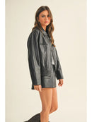 Washed Leather Zip Up Jacket