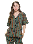 Button Up Blouse Mushroom Print Striped