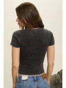 Washed Ribbed Short Sleeve Cropped Knit Tee
