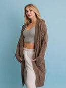 Cable Knit Hooded Cardigan with Large Buttons