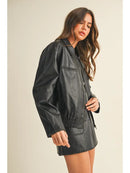 Washed Leather Zip Up Jacket