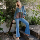 Relaxed Waist-Length Denim Hoodie with Eclectic Plaid Fusion