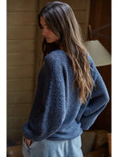 Sweater Knit Crochet Round Neck Long Sleeve Top