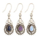 Silver Embellishments Stone Teardrop Earrings